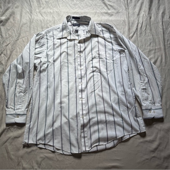 Vintage White Striped Button Down Shirt Wentworth Size 16 1/2 32/33 Front Pocket - Picture 1 of 5